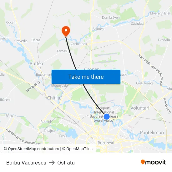Barbu Vacarescu to Ostratu map