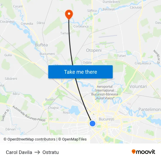 Carol Davila to Ostratu map