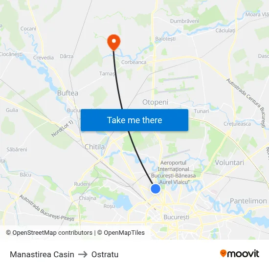 Manastirea Casin to Ostratu map