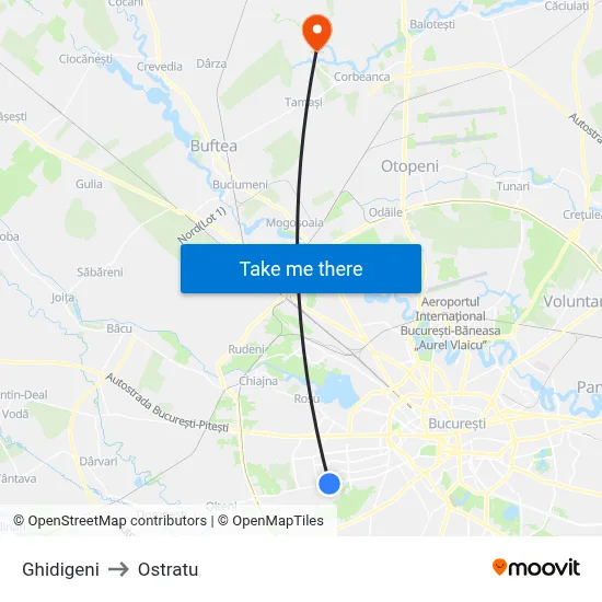 Ghidigeni to Ostratu map