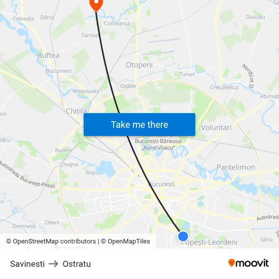 Savinesti to Ostratu map