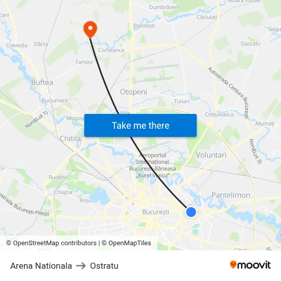 Arena Nationala to Ostratu map