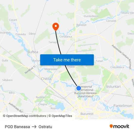 POD Baneasa to Ostratu map
