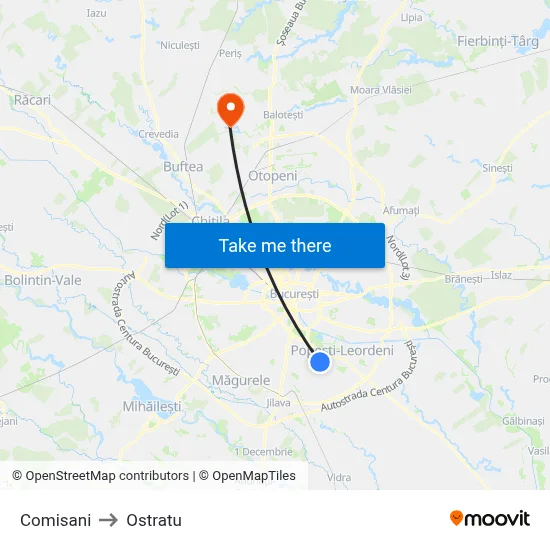 Comisani to Ostratu map