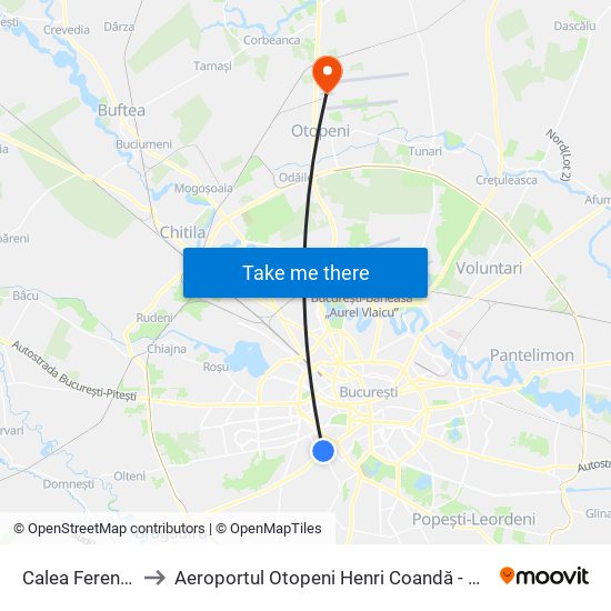 Calea Ferentari to Aeroportul Otopeni Henri Coandă - Plecări map