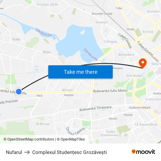 Nufarul to Complexul Studențesc Grozăvești map