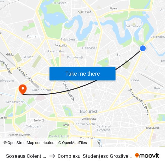 Soseaua Colentina to Complexul Studențesc Grozăvești map