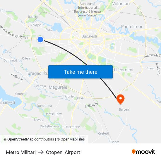 Metro Militari to Otopeni Airport map