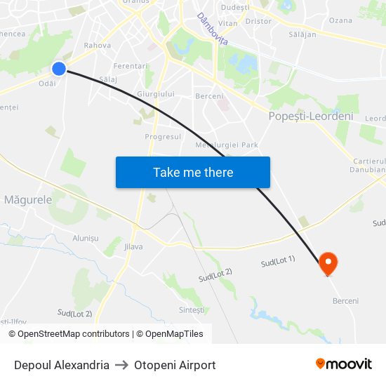 Depoul Alexandria to Otopeni Airport map