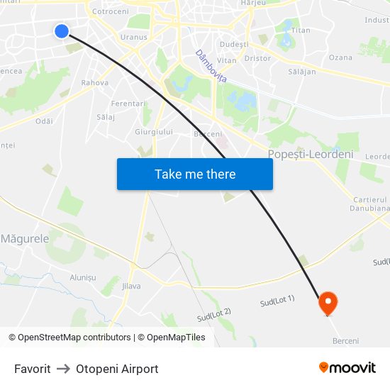 Favorit to Otopeni Airport map