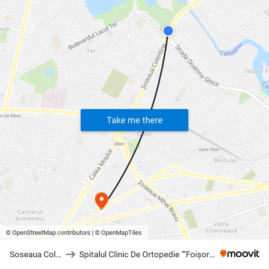 Soseaua Colentina to Spitalul Clinic De Ortopedie ""Foișor"" - Ambulator map