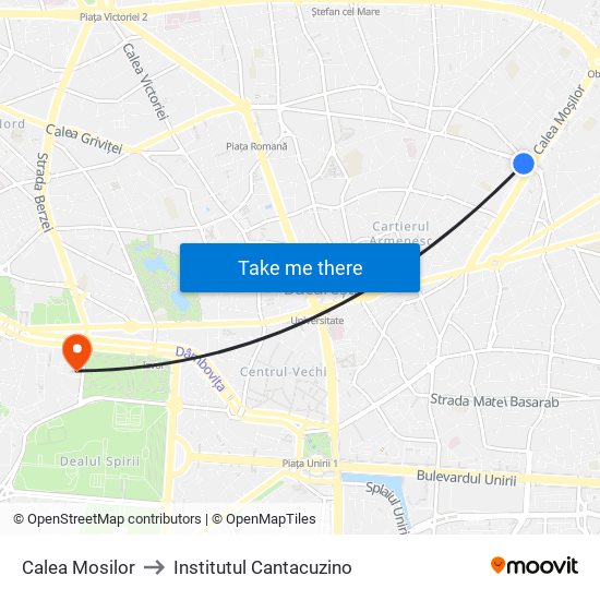 Calea Mosilor to Institutul Cantacuzino map