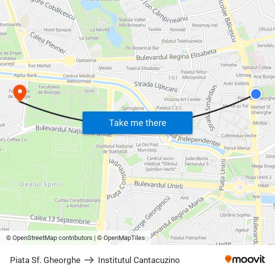 Piata Sf. Gheorghe to Institutul Cantacuzino map