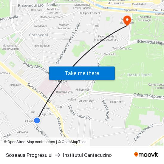 Soseaua Progresului to Institutul Cantacuzino map