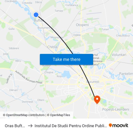 Oras Buftea to Institutul De Studii Pentru Ordine Publică map