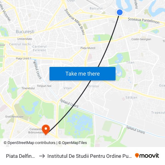 Piata Delfinului to Institutul De Studii Pentru Ordine Publică map