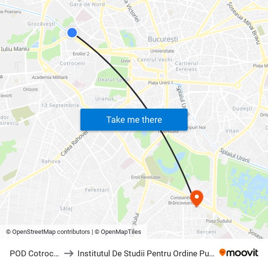 POD Cotroceni to Institutul De Studii Pentru Ordine Publică map