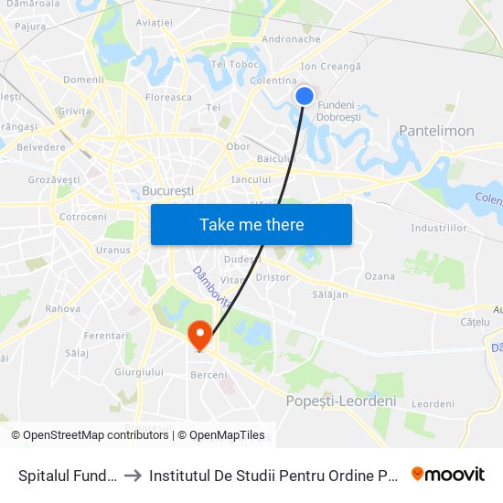Spitalul Fundeni to Institutul De Studii Pentru Ordine Publică map