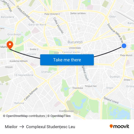 Mieilor to Complexul Studențesc Leu map