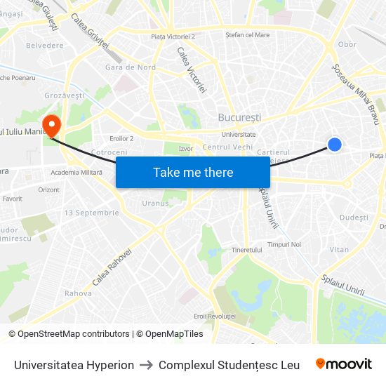 Universitatea Hyperion to Complexul Studențesc Leu map