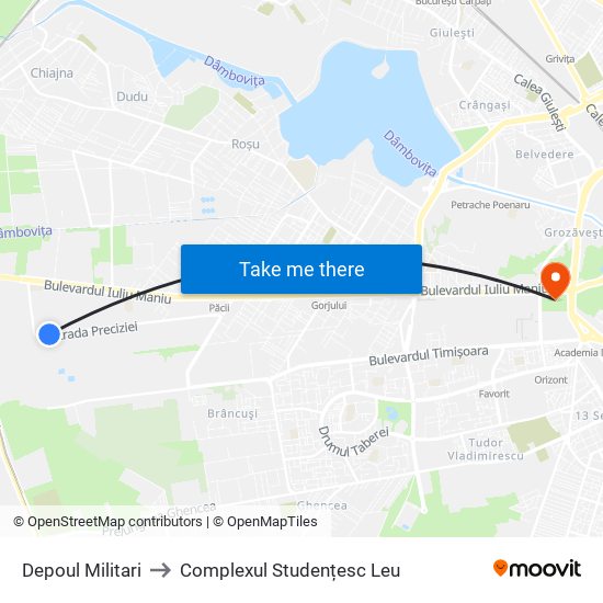 Depoul Militari to Complexul Studențesc Leu map