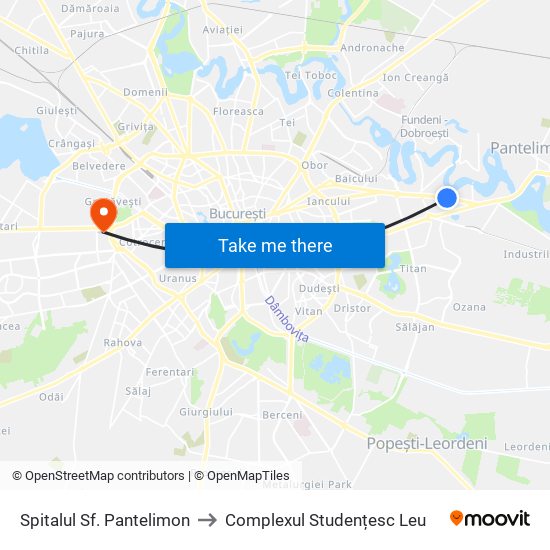 Spitalul Sf. Pantelimon to Complexul Studențesc Leu map