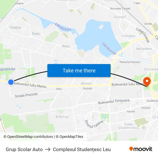Grup Scolar Auto to Complexul Studențesc Leu map