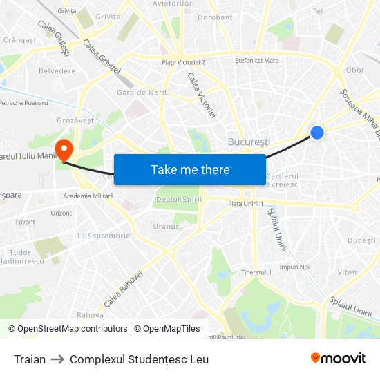 Traian to Complexul Studențesc Leu map