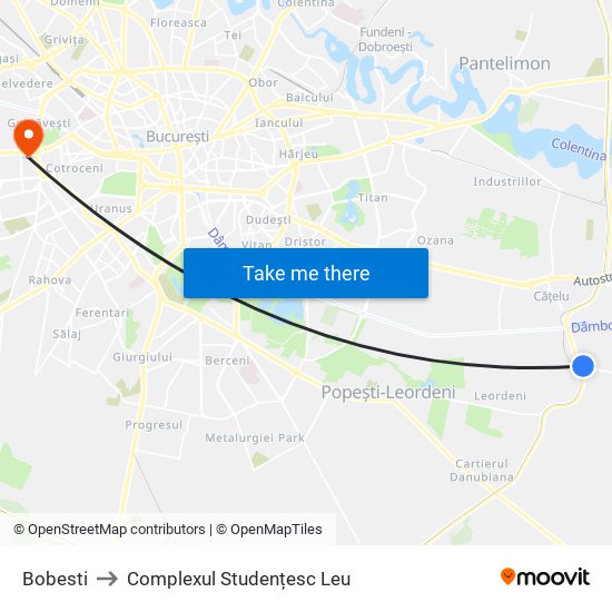 Bobesti to Complexul Studențesc Leu map