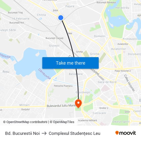 Bd. Bucurestii Noi to Complexul Studențesc Leu map