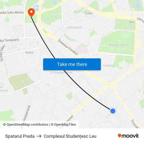 Spatarul Preda to Complexul Studențesc Leu map