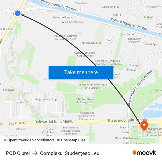 POD Ciurel to Complexul Studențesc Leu map