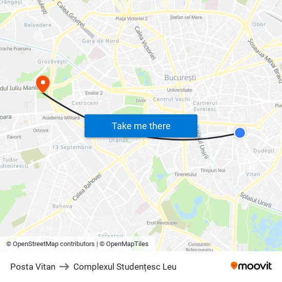 Posta Vitan to Complexul Studențesc Leu map