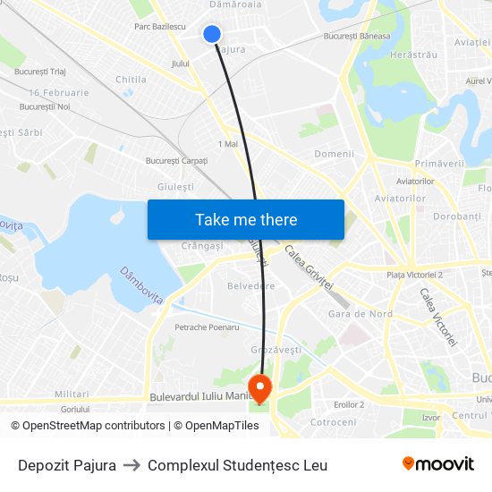 Depozit Pajura to Complexul Studențesc Leu map
