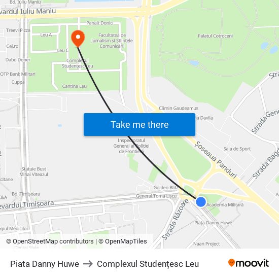 Piata Danny Huwe to Complexul Studențesc Leu map