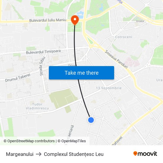 Margeanului to Complexul Studențesc Leu map