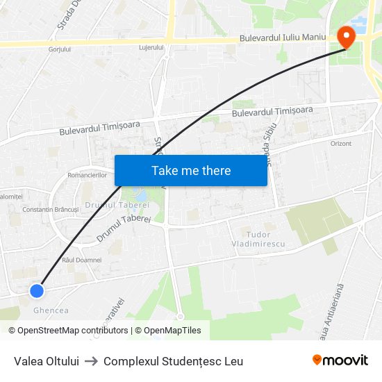 Valea Oltului to Complexul Studențesc Leu map