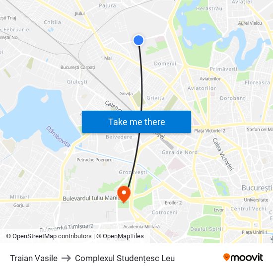 Traian Vasile to Complexul Studențesc Leu map