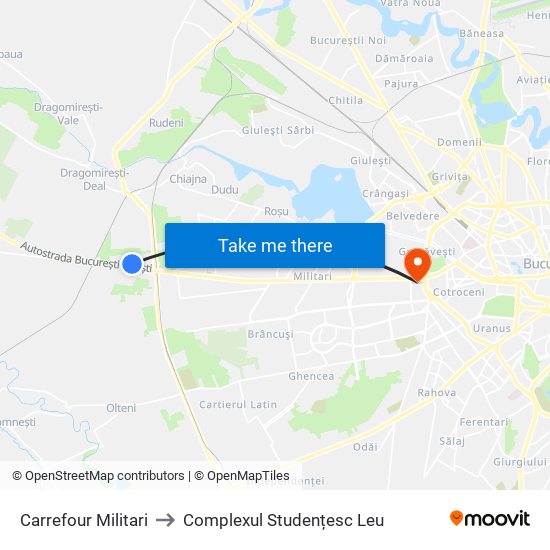 Carrefour Militari to Complexul Studențesc Leu map