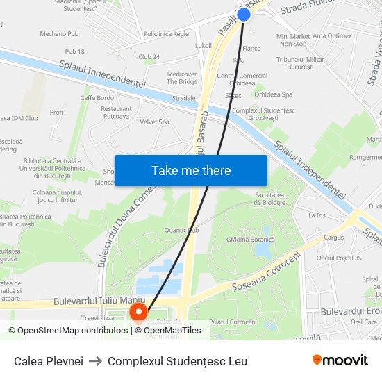 Calea Plevnei to Complexul Studențesc Leu map