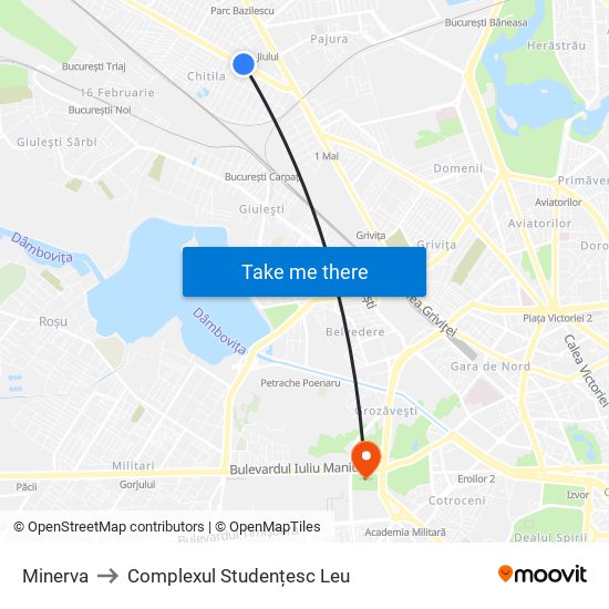 Minerva to Complexul Studențesc Leu map