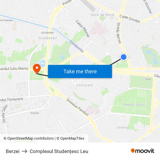 Berzei to Complexul Studențesc Leu map