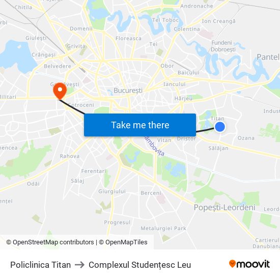Policlinica Titan to Complexul Studențesc Leu map