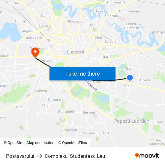 Postavarului to Complexul Studențesc Leu map