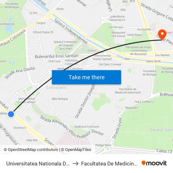 Universitatea Nationala De Aparare to Facultatea De Medicină Dentară map