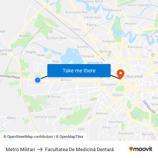 Metro Militari to Facultatea De Medicină Dentară map