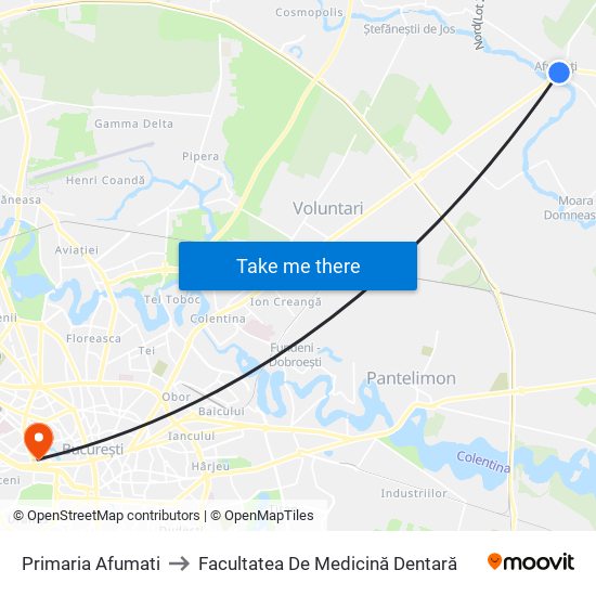 Primaria Afumati to Facultatea De Medicină Dentară map