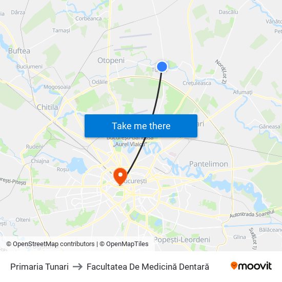 Primaria Tunari to Facultatea De Medicină Dentară map