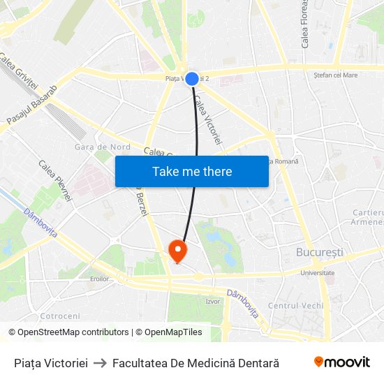 Piața Victoriei to Facultatea De Medicină Dentară map