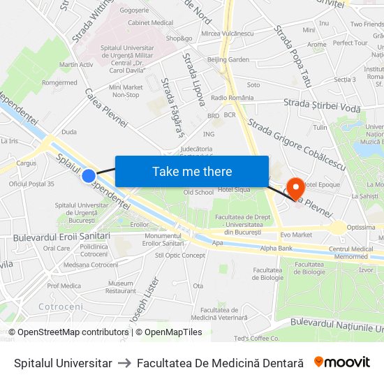 Spitalul Universitar to Facultatea De Medicină Dentară map
